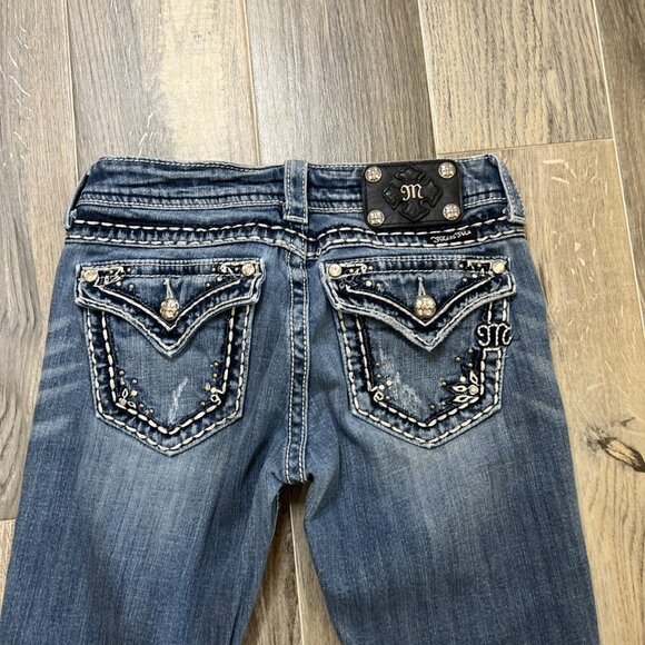 Project-Miss Me Jeans Womens 27 Low Rise Boot Y2K Embellished Medium Wash Denim - Picture 13 of 13